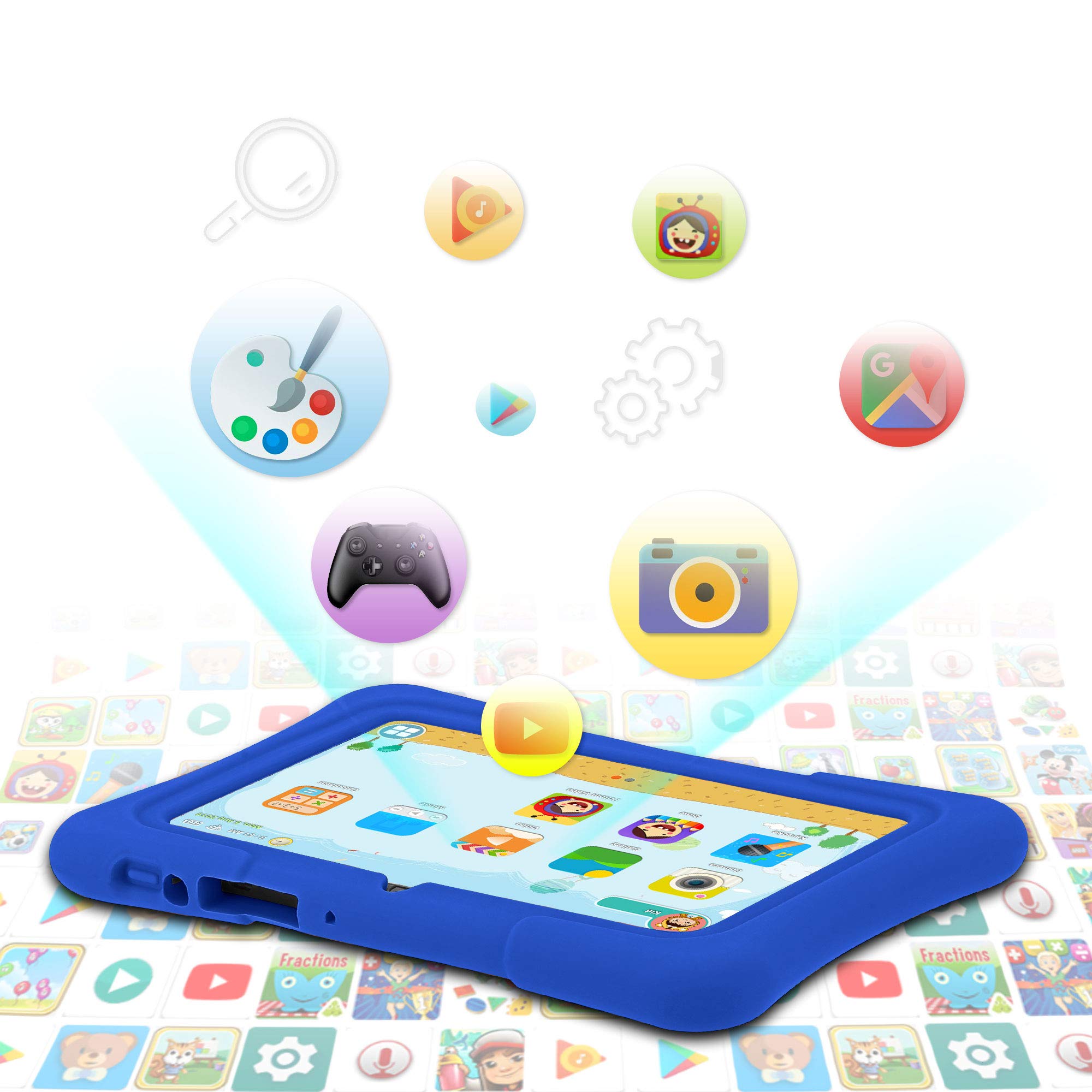 Pritom 7 Inch Kids Tablet, Quad Core Android 10, 32 Gb Rom, Wifi, Bluetooth, Dual Camera, Educationl, Games, Parental Control, K